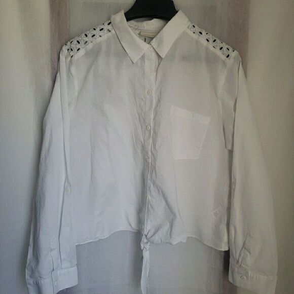 Chico's Tops - Chico's Women's Size 3 US XL White Eyelet Knot Shirt Semi Sheer Button Up Cotton